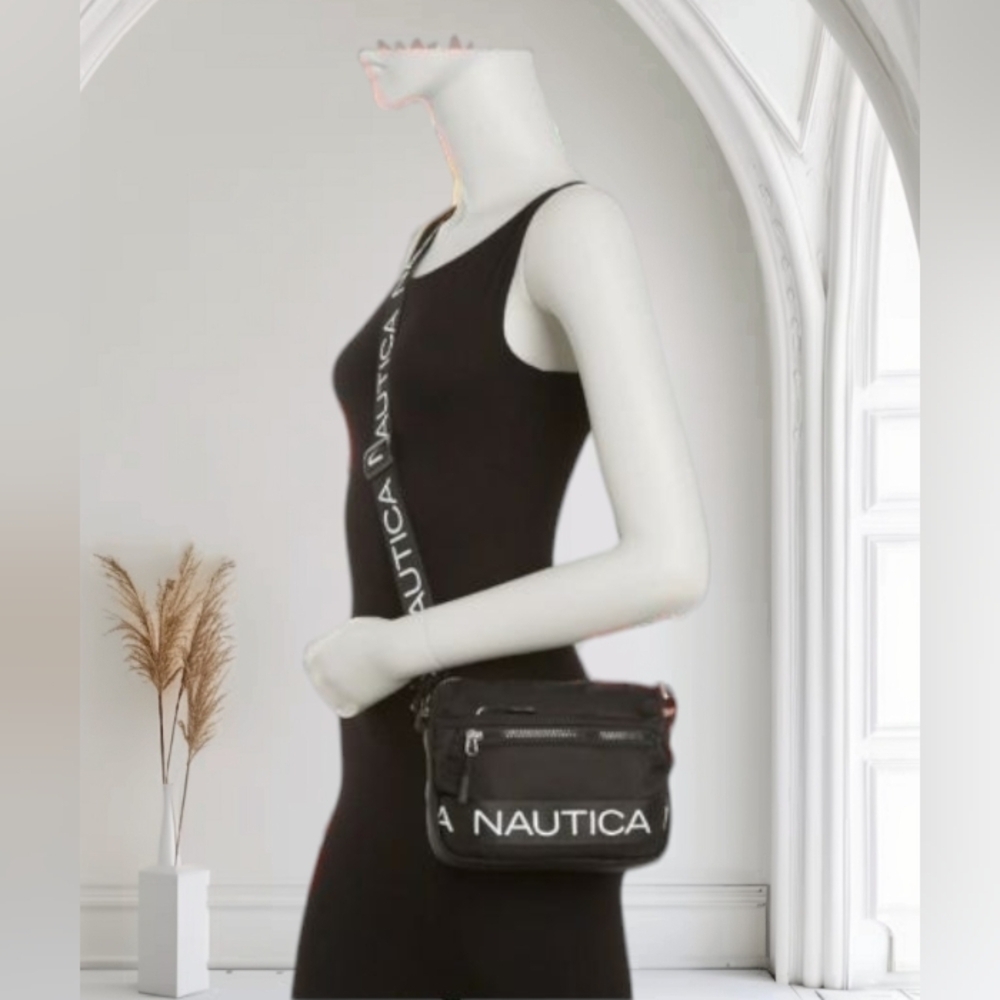 Nautica Black Nylon Crossbody Belt Bag Adjustable Strap